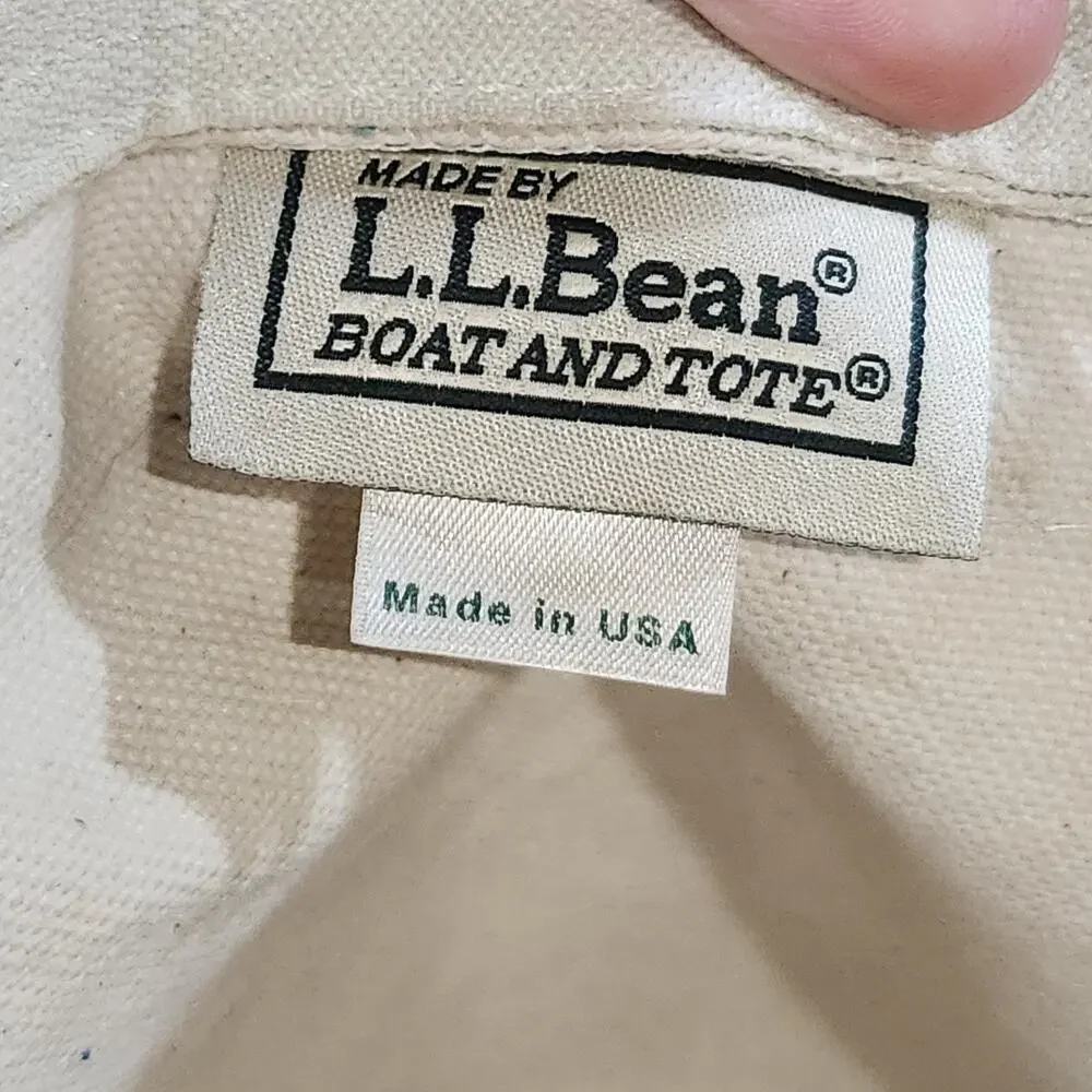 VTG LL Bean Boat & Tote Leather Handles Canvas Weekender Duffle Zip Strap Bag XL